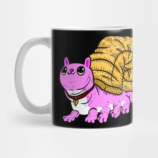 cat snail, pink shelled kitten. weird and funny cartoon. Mug